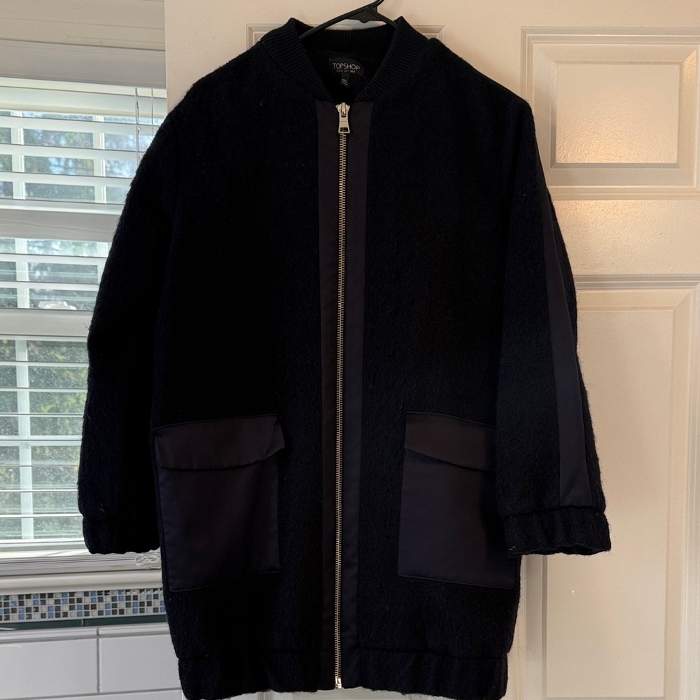 Topshop navy Textured Zip-Up coat